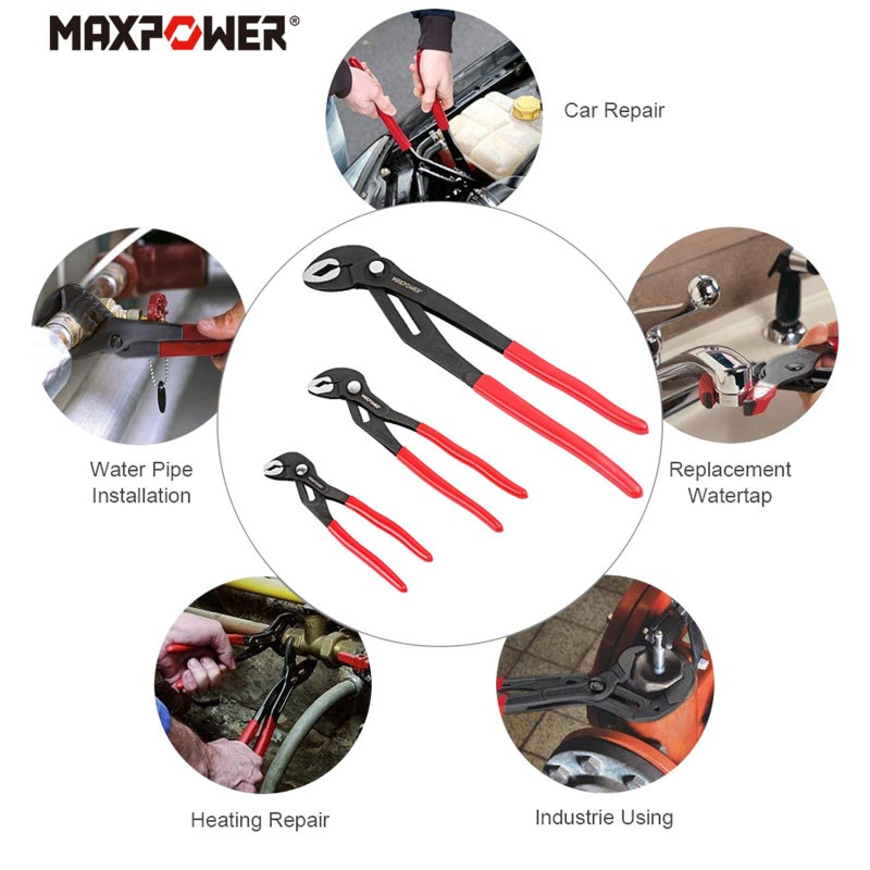 MAXPOWER Water Pump Pliers Set. Plumbing Pliers 3 Pieces Kitbag Set. 7-Inch, 10-Inch and 16-Inch Push Button Quick Adjust Tongue and Groove Pliers Set - Image 5